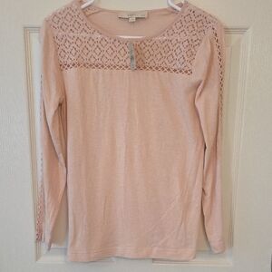 NWT Ann Taylor LOFT Women's Blush Pink Lace Shirt Top Size SP Small Petite